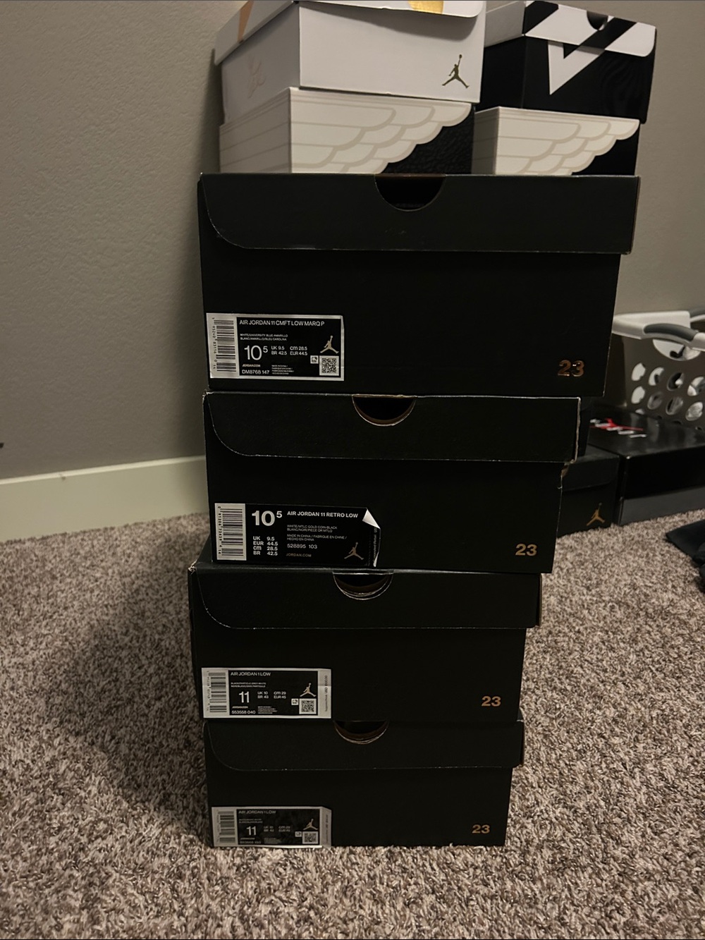 4 empty Jordan Black Shoe Box Stack - Black #storage